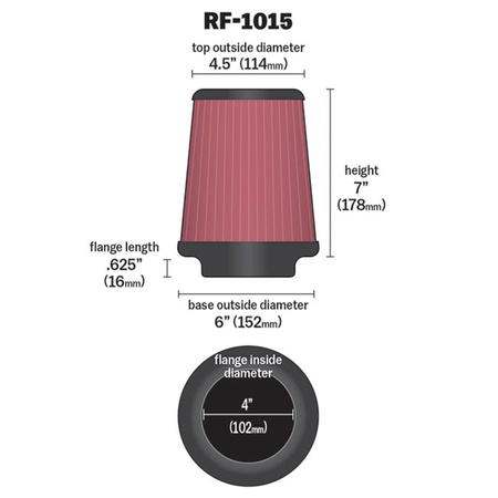 Cone filter K&N - mounting diameter 102mm, height 178mm