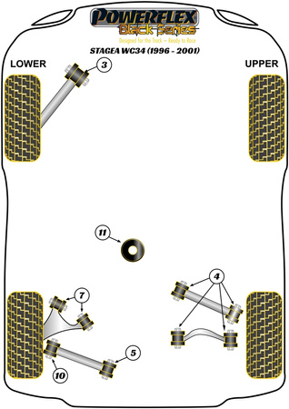 Rear Upper & Lower Arm Bush Powerflex Polyurethane Bush Black Series Nissan Stagea WC34 (1996 - 2001) PFR46-204BLK