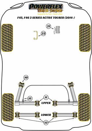 Hátsó hátsó hátsó kar első persely Powerflex poliuretán szilent Black Series BMW 2 Series F45, F46 Active Tourer (2014 - 2021) PFR5-1310BLK