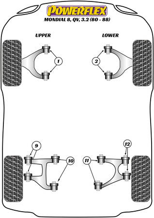 Front Upper Wishbone Bush Powerflex Polyurethane Bush Road Series Ferrari Mondial 8, Quattrovalvole & 3.2 (1980 - 1988) PF17-200