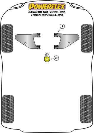 Alsó motortartó betét Powerflex poliuretán szilent Road Series Dacia Sandero I & II inc Stepway (2008 - ON) PFF60-920