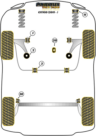 Przednie górne mocowanie amortyzatora, tuleja -10mm Powerflex Black Series Skoda Citigo (2011 -) PFF85-431BLK