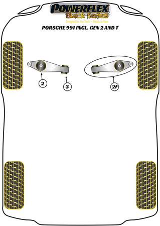 Első lánctalpas vezérlőkar belső persely, állítható dőlésszög Powerflex poliuretán szilent Black Series Porsche 911 991 (2012 - 2019) PFF57-801BLK