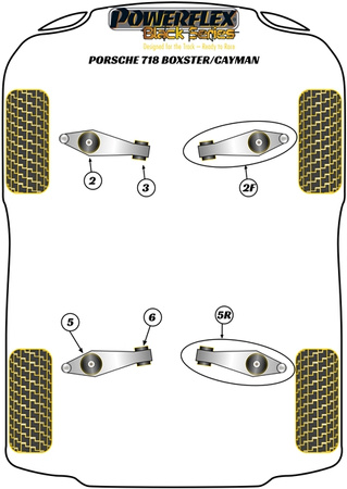 Bėgių valdymo svirties ir įvorės rinkinys Powerflex poliuretano įvorė Black Series Porsche 982 (718) Boxster/Cayman (2016 on) PF57K-1002BLK