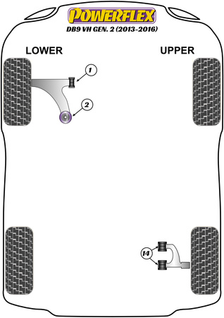 Hintere obere Querlenkerbuchse Powerflex Polyurethanbuchse road+black Aston Martin DB9 DB9 (2013-2016) PFR2-114