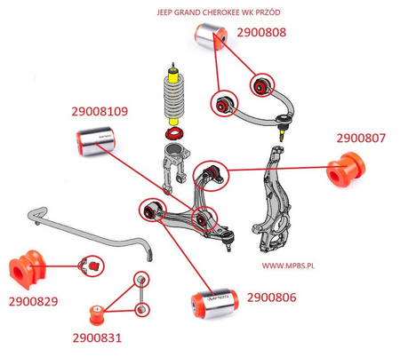 Első lengőkaros persely készlet - MPBS COMFORT SOROZAT: 2900802 Jeep Grand Cherokee WK / WH