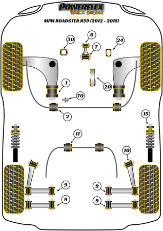 Hátsó lHUNéscsillapító felső rögzítő persely Powerflex poliuretán szilent Black Series Mini R59 Roadster (2012 - 2015) PFR5-115BLK