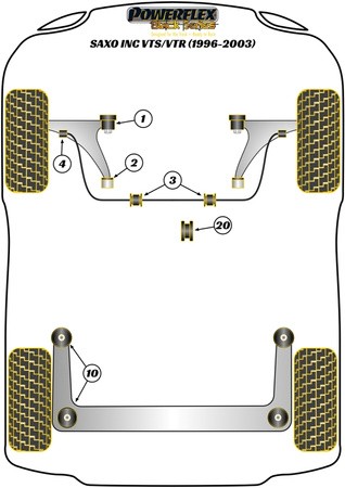 Priekinė svirties priekinė įvorė Powerflex poliuretano įvorė Black Series Citroen Saxo inc VTS/VTR (1996-2003) PFF12-101BLK