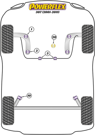 Lower Rear Engine Mount Bush - Road  Powerflex Polyurethane Bush Road Series Peugeot 307 (2001-2011) PFF50-420