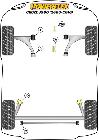 PowerAlign kampo varžtų rinkinys (12 mm x 60 mm) Powerflex poliuretano įvorė road+black Holden Cruze MK1 J300 (2008 - 2016) PFA100-12