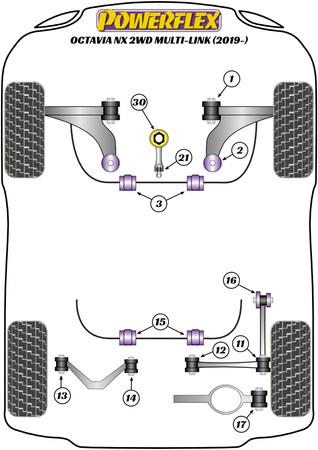 Galinė apsaugos nuo riedėjimo juostos įvorė 18,5 mm Powerflex poliuretano įvorė Road Series Skoda Octavia Octavia Mk4 NX (2019 on) Octavia NX Multilink PFR85-815-18.5
