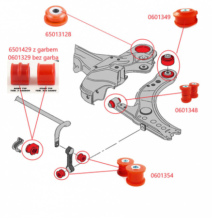 Front wishbone bushings 13mm (rear) - MPBS: 0601349 Audi A3 I, I Quattro, Seat Leon Cupra, Toledo Skoda Octavia Volkswagen Bora 4x4, Golf IV, IV New Beetle