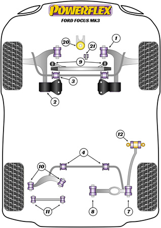 Apatinis variklio laikiklis maža įvorė Powerflex poliuretano įvorė Road Series Ford Focus Models  Focus Mk3 inc ST and RS (2011-2018) Focus Mk3 (2011-2018) PFF19-1221