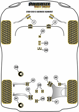 Hátsó differenciáló hátsó rögzítő persely Powerflex poliuretán szilent Black Series BMW 5 Series E60, E61 (2003-2010) E60/E61 xDrive PFR5-726BLK