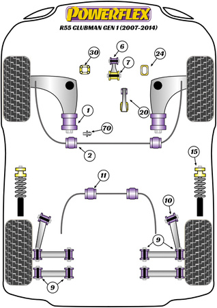 Querlenker Hinterradbuchse, Nachlauf verstellbar Powerflex Polyurethanbuchse Road Series Mini R55 Clubman Gen 1 (2007 - 2014) PFF5-201G