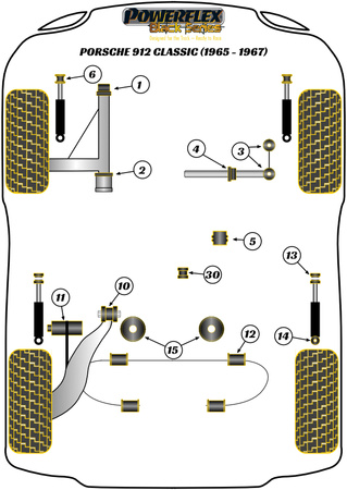 Első keresztlHUNőkaros hátsó persely Powerflex poliuretán szilent Black Series Porsche 912 (1965-1967) PFF57-1402BLK