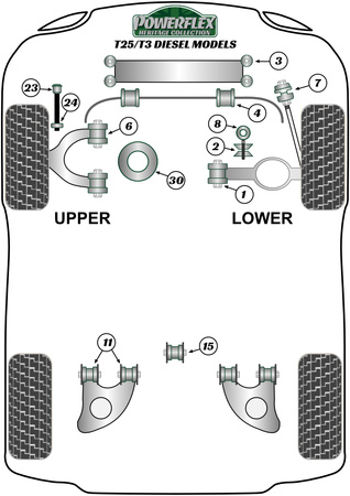 Front Damper Ring Bush Powerflex Polyurethane Bush Heritage Collection Volkswagen Transporter Models T25/T3 Type 2 (Vanagon) All Models (1979 - 1992) Diesel Models PF85-1022H