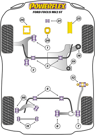 Tylna tuleja drążka stabilizatora 21mm Powerflex Road Series Ford Focus Models & Focus Mk2 inc ST and RS (2005-2010)\Focus MK2 ST (2005-2010) PFR19-1204-21