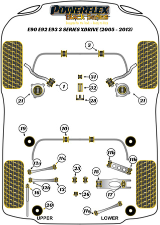 Rear Toe Adjust Arm Inner & Outer Bush Powerflex Polyurethane Bush Black Series BMW 3 Series E90, E91, E92 & E93 (2005-2013) E9* xDrive PFR5-411BLK