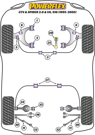 Hintere obere Querlenker-Innenbuchse  Powerflex Polyurethanbuchse Road Series Alfa Romeo GTV & Spider 916 2.0 & V6 (1995-2005) PFR1-716