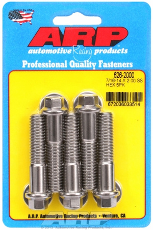 ARP "7/16""-14 X 2.000 hex SS bolts" (5pcs)