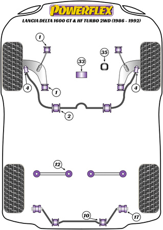 Rear Track Rod Bush Powerflex Polyurethane Bush Road Series Lancia Delta 1600 GT & HF Turbo 2WD (1986-1992) PFR30-313