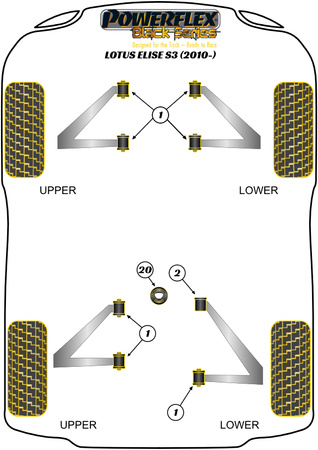 Első motorrögzítő betét Powerflex poliuretán szilent Black Series Lotus Elise (1996 - 2021) Series 3 (2010 on) PFF34-603BLK