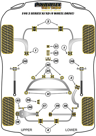 Hintere untere Querlenker-Innenbuchse Powerflex Polyurethanbuchse Black Series BMW 3 Series E46 (1999 - 2006) E46 Xi/XD (4wd) PFR5-4616BLK