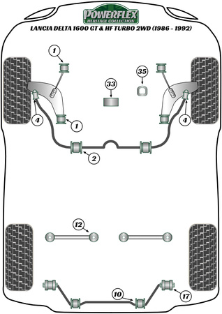 Vordere Stabilisator-Außenbuchse  Powerflex Polyurethanbuchse Heritage Collection Lancia Delta 1600 GT & HF Turbo 2WD (1986-1992) PFF30-304H