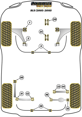 Elülső stabilizátor rögzítő persely 25mm (2 db) Powerflex poliuretán szilent Black Series Cadillac BLS (2005 - 2010) PFF80-1203-25BLK