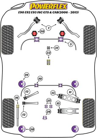 Tylna tuleja drążka stabilizatora 22.5mm Powerflex Road Series BMW 3 Series & E90, E91, E92 & E93 (2005-2013)\E9* M3 inc GTS & Cab PFR5-1210-22.5