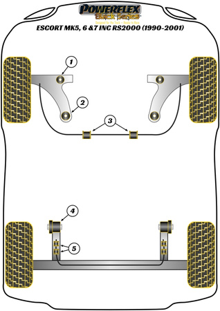 Front Wishbone Rear Bush 46.5mm Powerflex Polyurethane Bush Black Series Ford Escort Models  Escort MK5,6 & 7 inc RS2000, Orion Mk3 (1990-2001) PFF19-601BLK