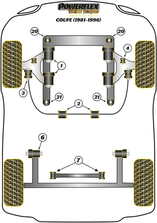 Przednia tuleja drążka stabilizatora do wahacza Powerflex Black Series Audi 80 / 90 - inc S2/RS2 & Quattro (1976 - 2000) & Coupe (1981-1996) PFF3-106-21.5BLK