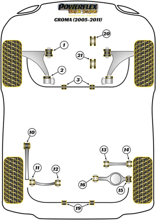 Priekinė apsaugos nuo riedėjimo juostos tvirtinimo įvorė 25mm Powerflex poliuretano įvorė Black Series Fiat Croma (2005 - 2011) PFF66-503-25BLK