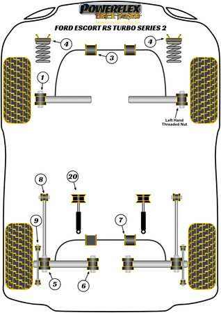 Górne mocowanie przedniego amortyzatora Powerflex Black Series Ford Escort Models & Escort RS Turbo Series 2 (1986 - 1990) PFF19-199BLK