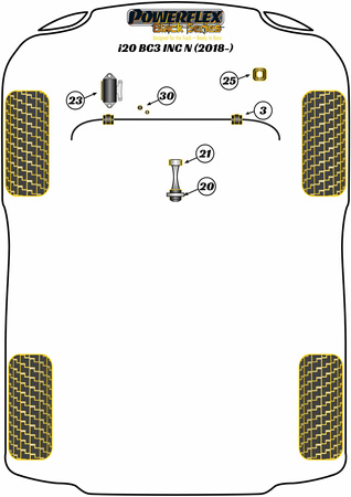 Első stabilizátor persely 23,2 mm Powerflex poliuretán szilent Black Series Hyundai i20 Models i20 BC3 inc N (2018 on) PFF26-103-23.2BLK