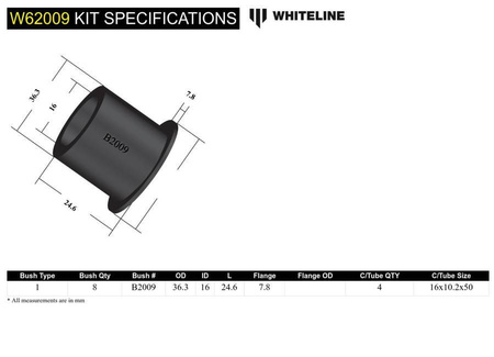 Tuleje poliuretanowe tylnego dolnego wahacza Whiteline - W62009 Acura Integra DA Honda