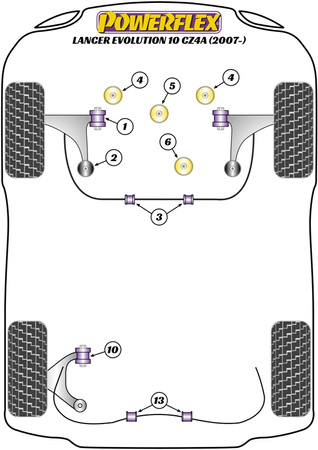 Obere Motor-/Getriebehalterung vorne (Schiene) Powerflex Polyurethanbuchse Road Series Mitsubishi Lancer Evolution X CZ4A (10/07 - 05/16) PFF44-105