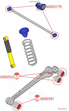 MPBS front and rear panhard rod bushing: 60005179 Suzuki Jimny III,