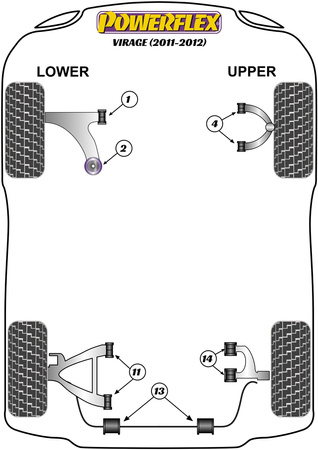 Galinė viršutinė svirties įvorė Powerflex poliuretano įvorė road+black Aston Martin Virage (2011-2012) PFR2-114