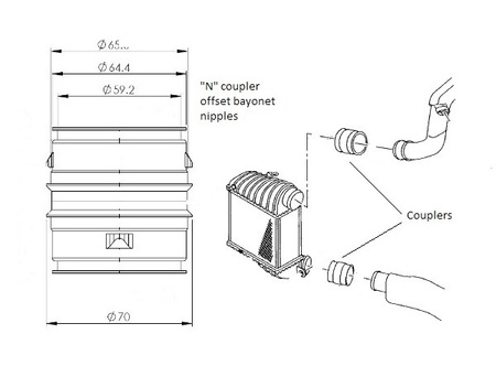Alloy Male to Male Bayonet 65mm Coupler with Offset Nipples
