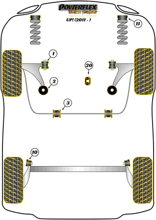 Priekinė svirtis 30mm Powerflex poliuretano įvorė Black Series Volkswagen Up! inc. GTI (2011 on) PFF85-201BLK