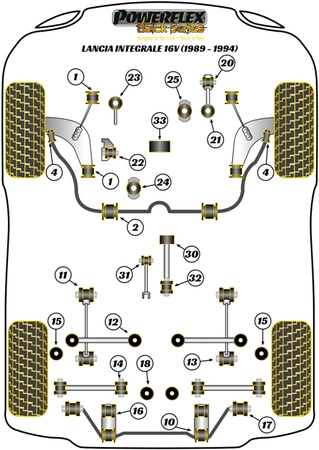 Getriebegestängehalterung Buchse vorne oben Powerflex Polyurethanbuchse Black Series Lancia Delta HF Integrale inc Evo (1986 - 1995) PFF30-332BLK