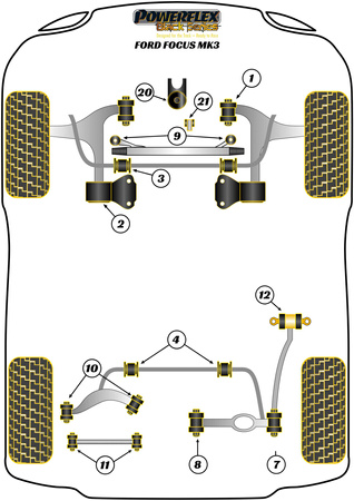 Elülső stabilizátor az alváz perselyéhez 21mm Powerflex poliuretán szilent Black Series Ford Focus Models  Focus Mk3 inc ST and RS (2011-2018) Focus Mk3 (2011-2018) PFF19-1603-21BLK