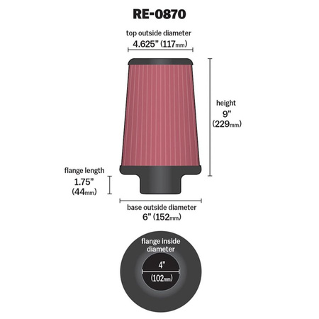 K&N kúpos szűrő - beépítési átmérő 102mm, magasság: 229mm