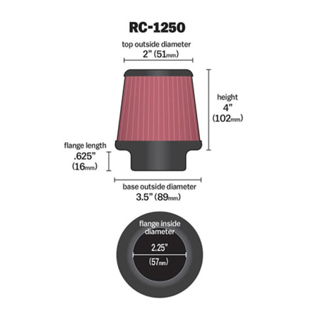 K&N kúpos szűrő - beépítési átmérő 57mm, magasság 102mm