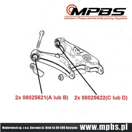 Galinės apatinės skersinės svirties įvorės (komplektas) - MPBS: 08025621A-22C BMW 5 E39, 7 E38,