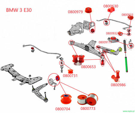 Tuleje wahacza przedniego tylne (acentryczne) - 0800773 BMW 3 E30, E36, E36 Compact, Z1, Z3,