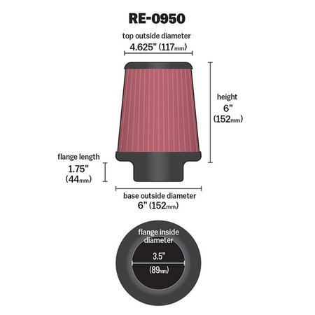 Filtr stożkowy K&N - średnica montażowa 89mm, wysokość 152mm