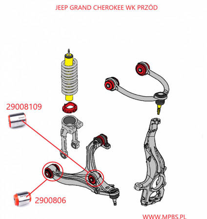 Tuleja wahacza przedniego dolnego ( moc. amortyzatora ) MPBS : 29008109 Jeep Grand Cherokee III WK/WH,